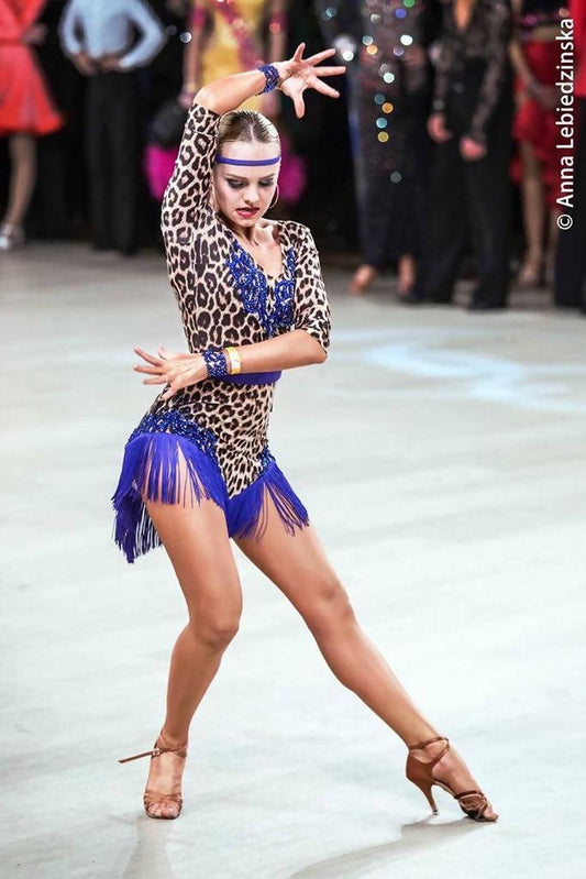 Blue Leopard Latin Dress (ballroom dresses for sale, latin dress for sale, dancesport, rhythm)