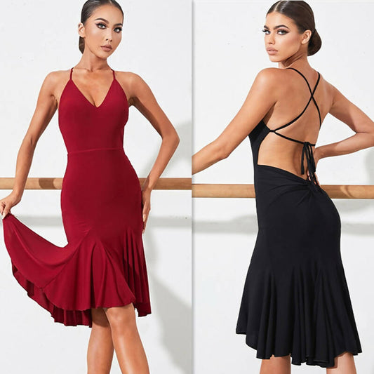 New Red/Black Latin Dancewear Dress (dancewear, dance practice wear) 2238