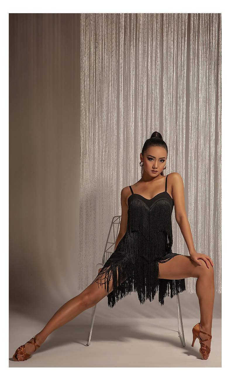 Tantalizing Tassels Dress | W22A190Dance Dressing Black / M Tantalizing Tassels Dress | W22A190Dance Dressing Black / M