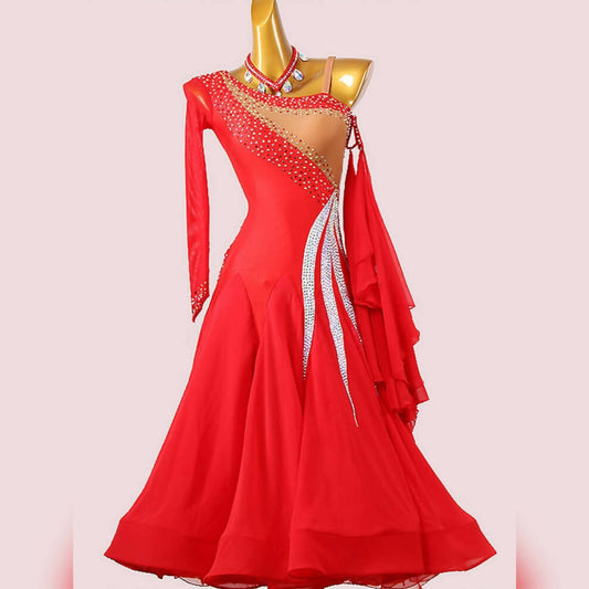 Unique One Sleeve Red Ballroom Dress | MD1236