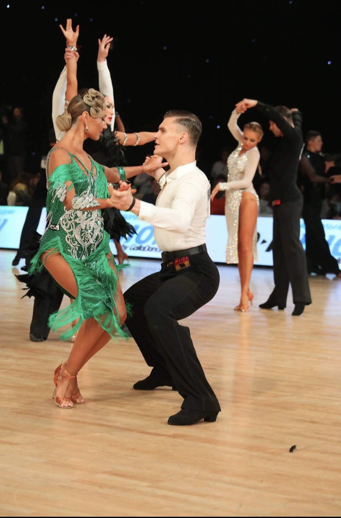 vesa design dresses M851 Black-Metallic Gold Latin Dance Dress VESA for sale