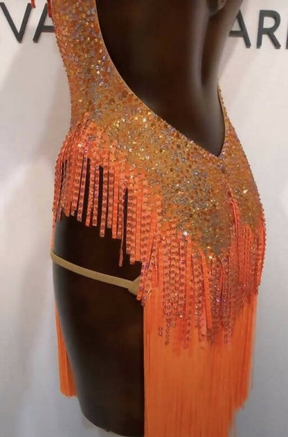 Orange Latin Dress With Swarovski Crystals (latin dress for sale, latin, dancesport, rhythm)