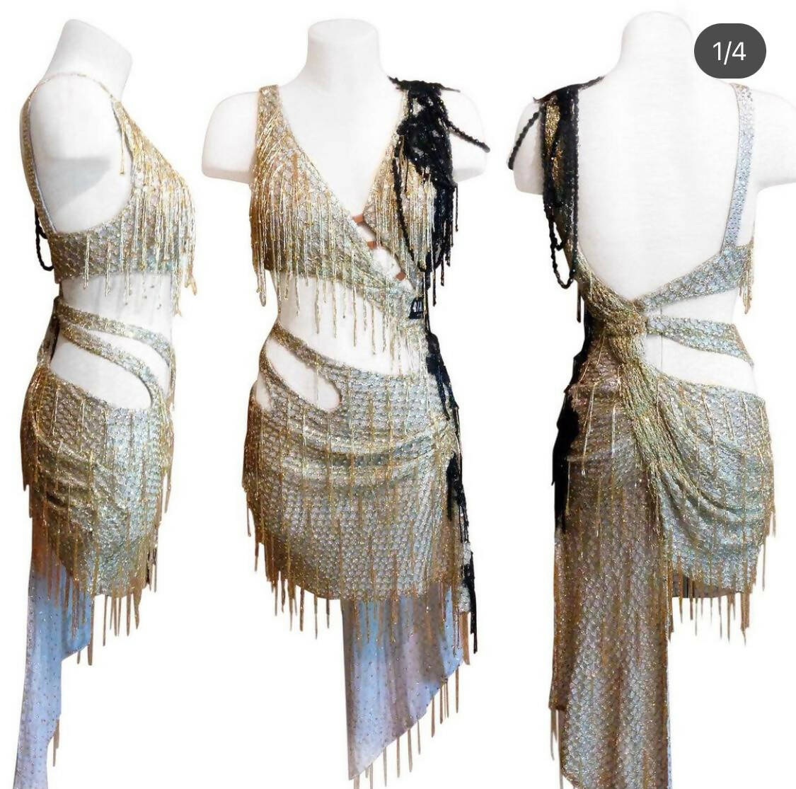 Golden Fringed Latin Dress by Birliv, latin dress for sale, rhythm dresses, latin dresses for sale, competition dress, Birliv Atelier