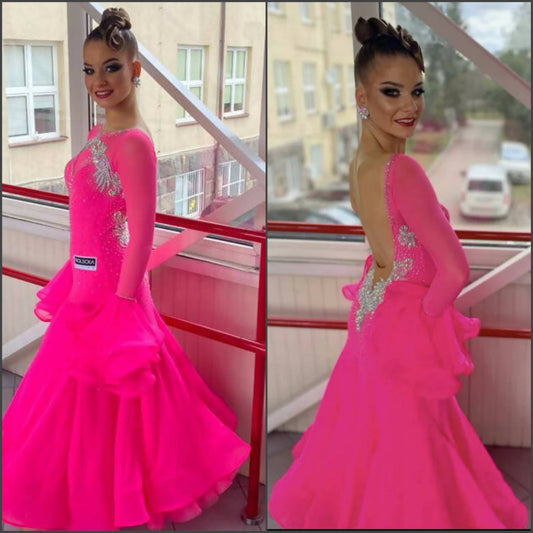 Pink Standard Dress with Stones, Rolecka dress, ballroom dress for sale, pink standard dress, modern, smooth