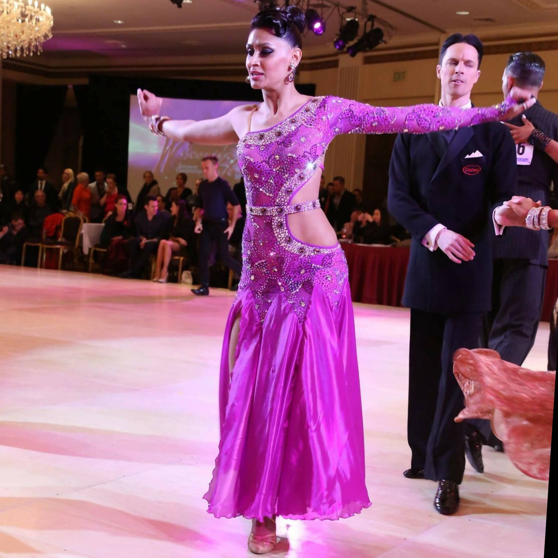 purple ballroom dress Women violet purple competition ballroom dance dresses rhinestones embroidered foxtort tango smooth waltz dance dress gown for female
