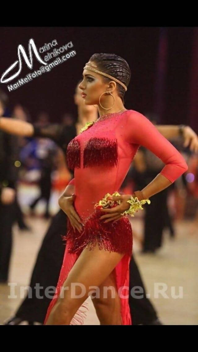 Red Latin Dress with Fringe (ballroom dresses for sale, latin, dancesport, rhythm) - DDressing