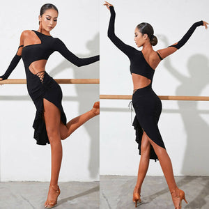 New Black Latin Dancewear Dress (dancewear, dance practice wear) 2244