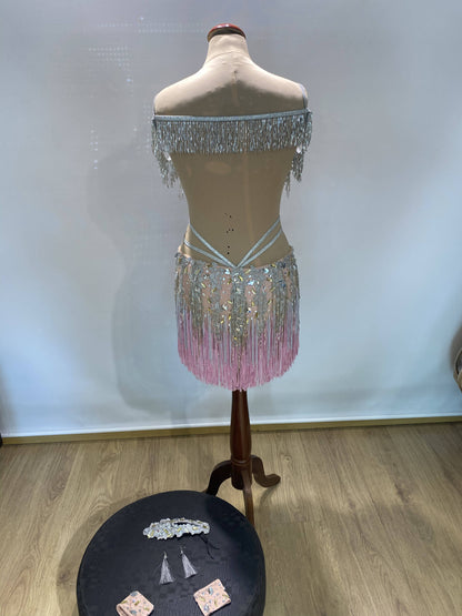 Silver & Pink Latin Dress with FringeDance Dressing