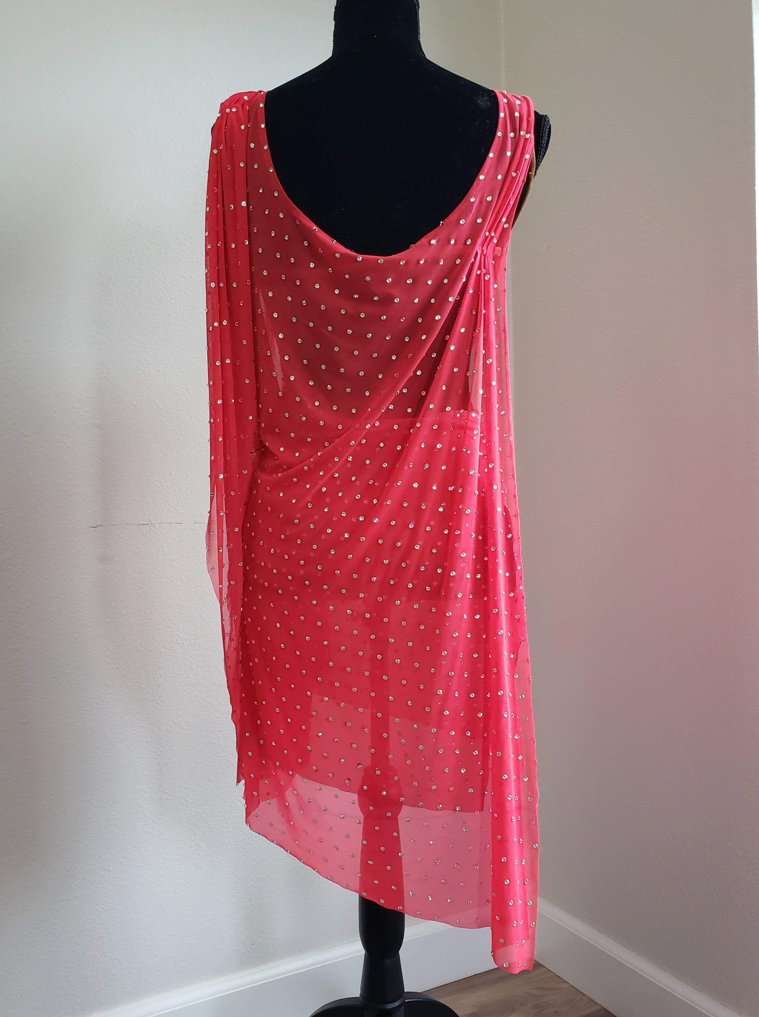Coral Red Latin Dress with Swarovski (latin dress for sale, dancesport, rhythm)