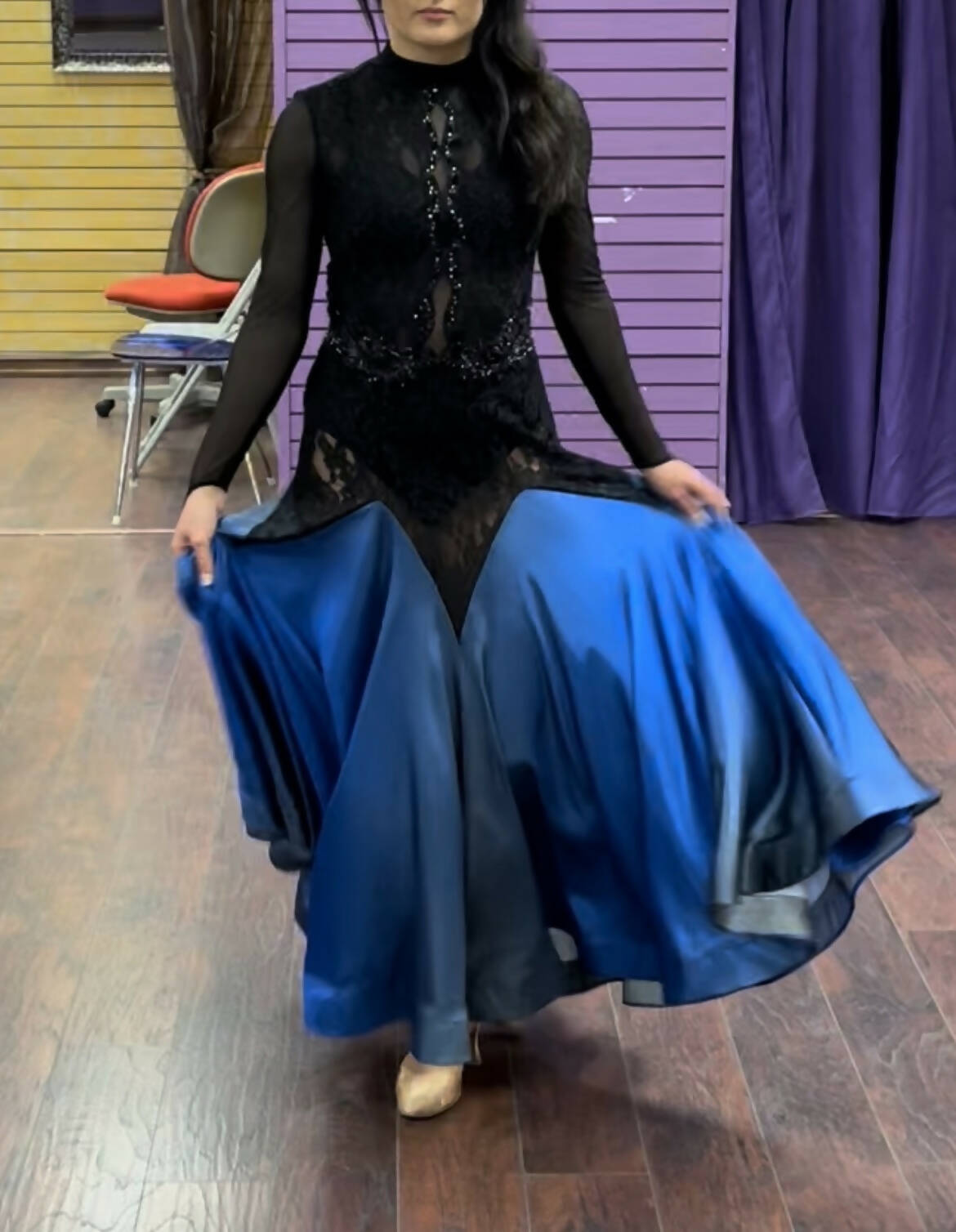 Elegant Black & Blue Ballroom Dress, standard dress for sale, smooth dresses