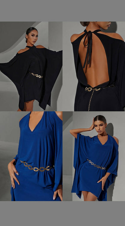 Black-Blue Midnight Serenade Latin Dress | 2303
