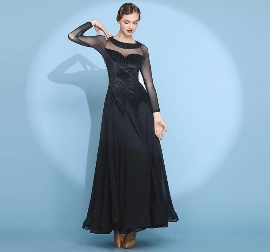 New velvet Black Standard Ballroom Dancewear Dress (dancewear, standard dress) 2117