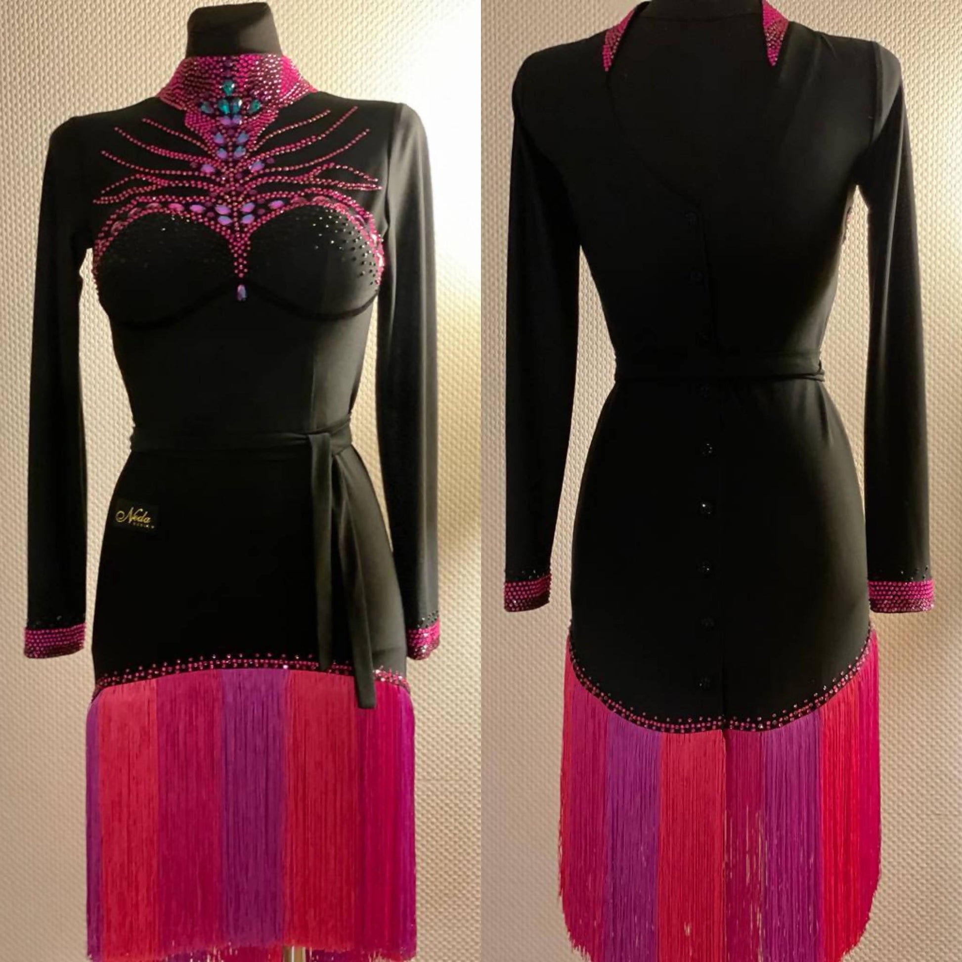 New Black & Pink Latin Dress by Neda Design (latin dress for sale, dancesport, rhythm)