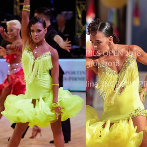 Bright Yellow Latin Dress (ballroom dresses for sale, latin dress for sale, dancesport, rhythm)