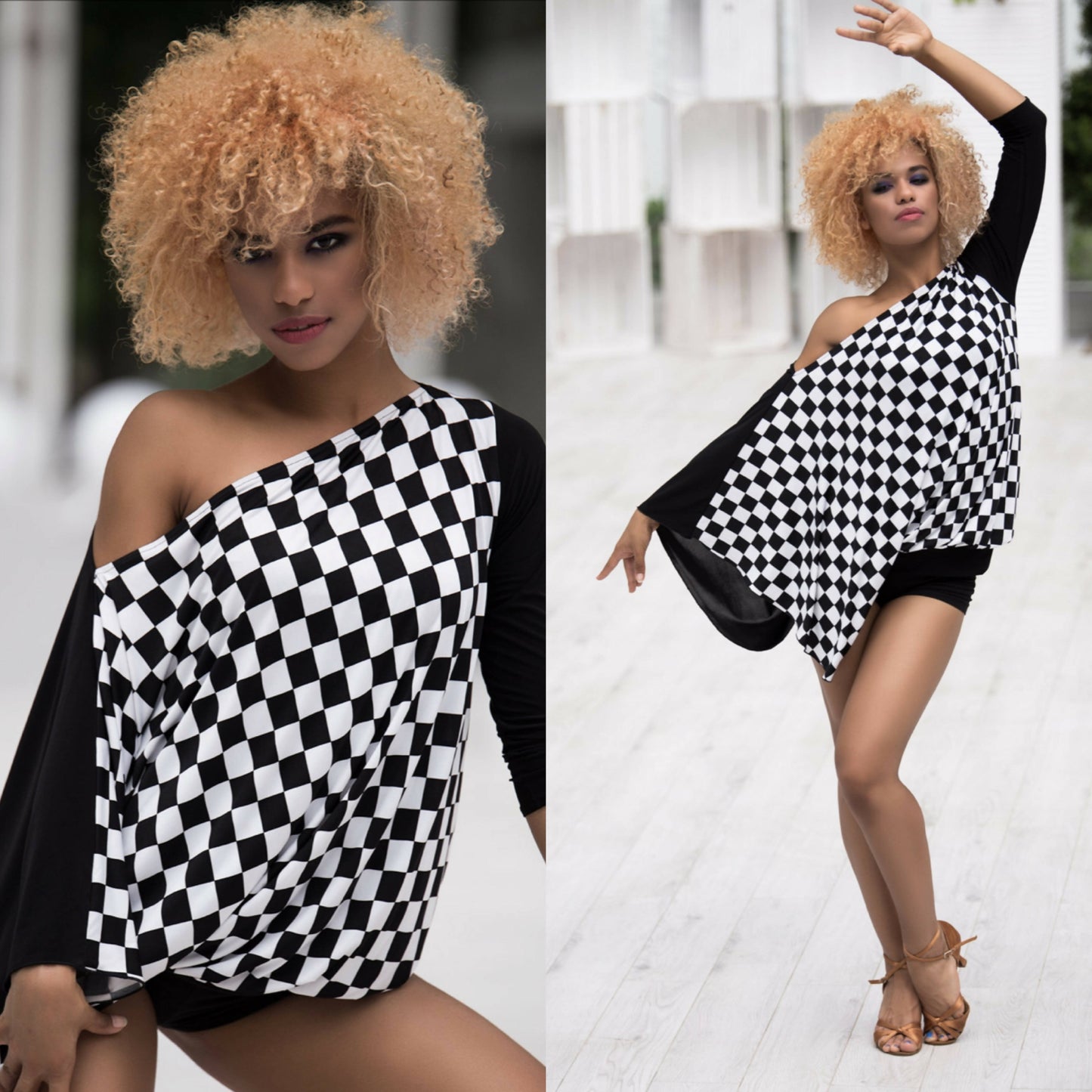 Dance Practice Blouse with loose sleeve and a bare shoulder, Senga Dancewear 