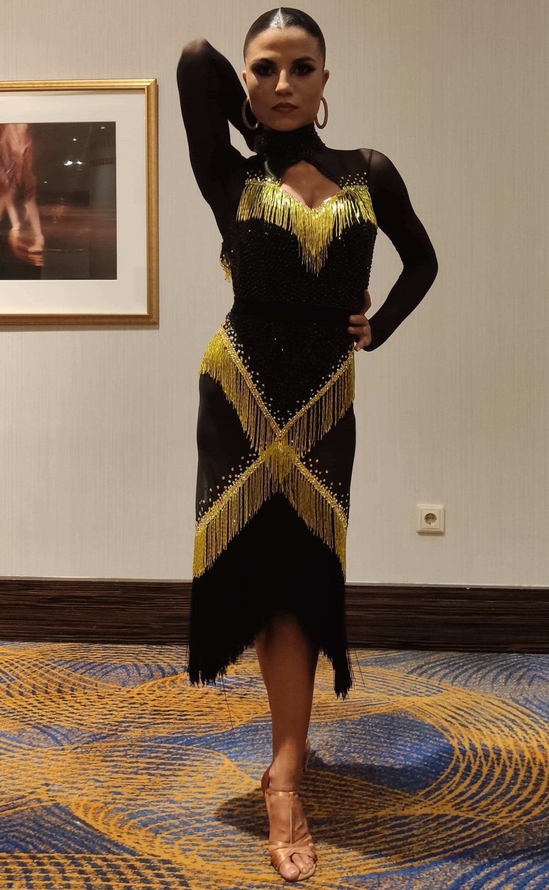 black and gold dance dress Weissman Dance Costume 14416 Metallic Black Gold Medium Adult Contempoary Jazz