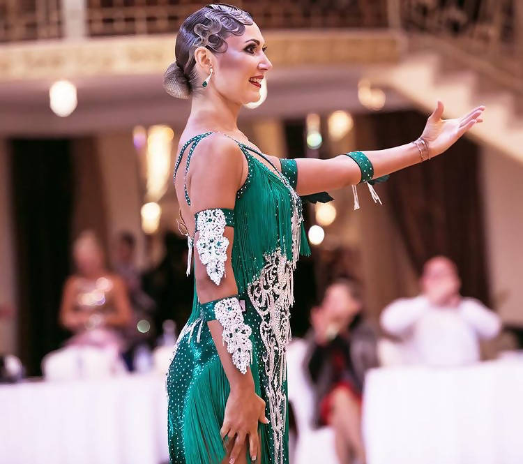 Green Vesa Latin Dress With Fringe (ballroom dresses for sale, latin, dancesport, rhythm)