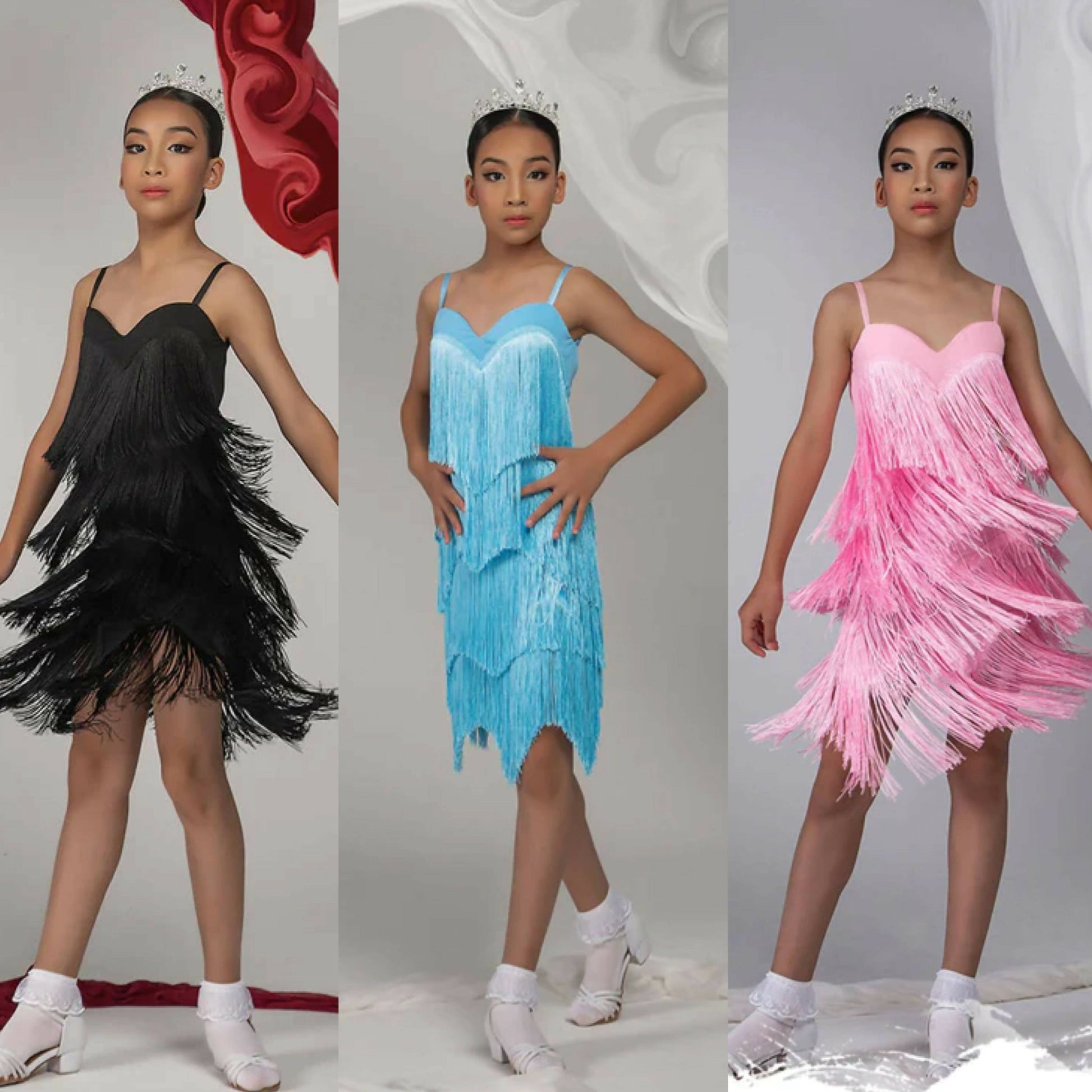 Ravishing Fringes Girls Dancewear | Pink/Black/Blue | KID22A190Dance Dressing