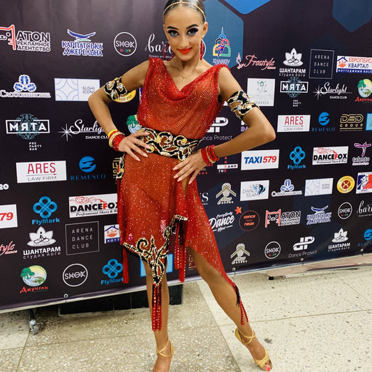 Red Latin Dress made by Fati Couture (ballroom dresses for sale, latin dress for sale, dancesport, rhythm)