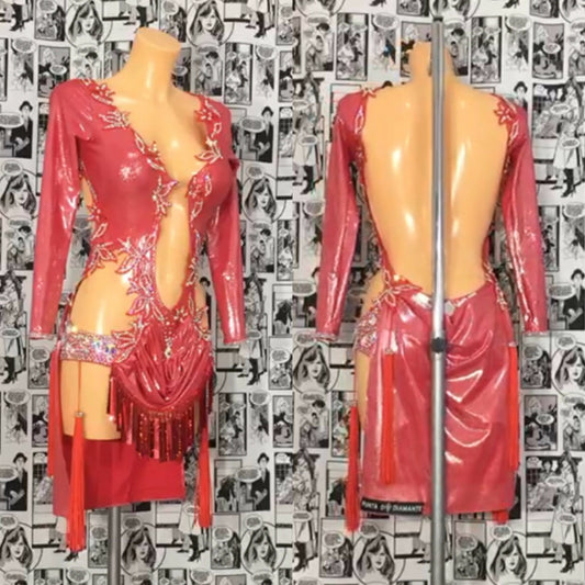 Metallic Red Latin Dress (latin dress for sale, dancesport, rhythm)