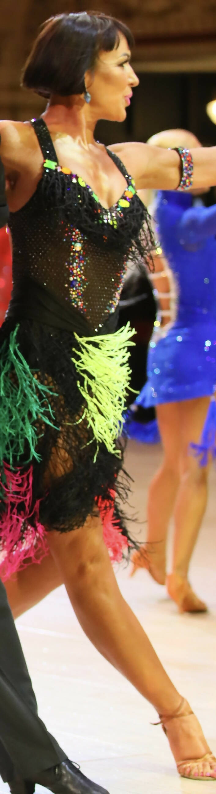 Black Latin Dress With Multicolor Fringes (latin dress for sale, latin, dancesport, rhythm)