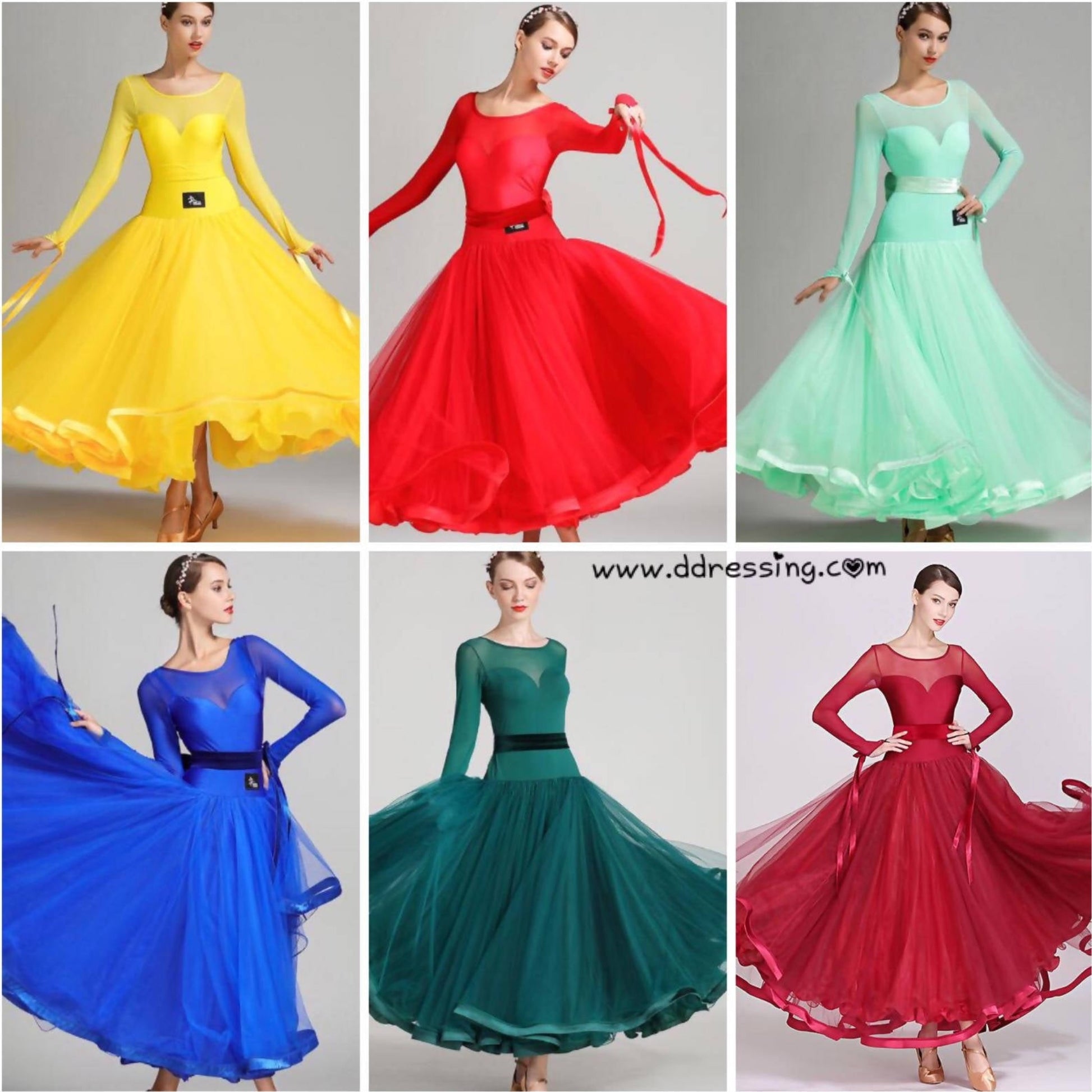 Red/Wine Red/Yellow/Dark Green/Black/Light Green/Royal Blue Standard Ballroom Dancewear Dress