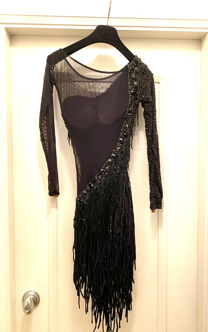Vesa Black Latin Dress With Fringes (latin dress for sale, latin, dancesport, rhythm)