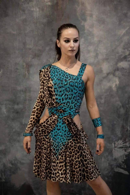 Blue Leopard Vesa Latin Dress (ballroom dresses for sale, latin dress for sale, dancesport, rhythm)