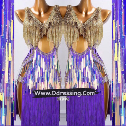 Custom Made Purple & Gold Latin Dress