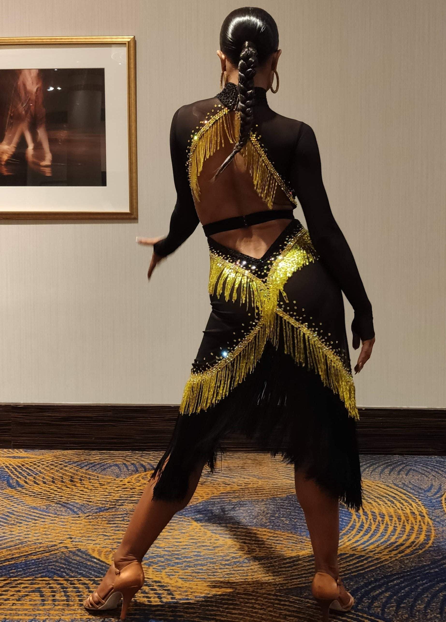 Black & Gold Latin DressDance Dressing