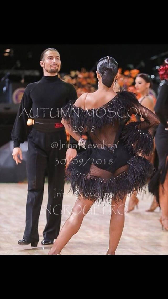 Black Transparent Latin Dress with Feathers (ballroom dresses for sale, latin, dancesport, rhythm) - DDressing
