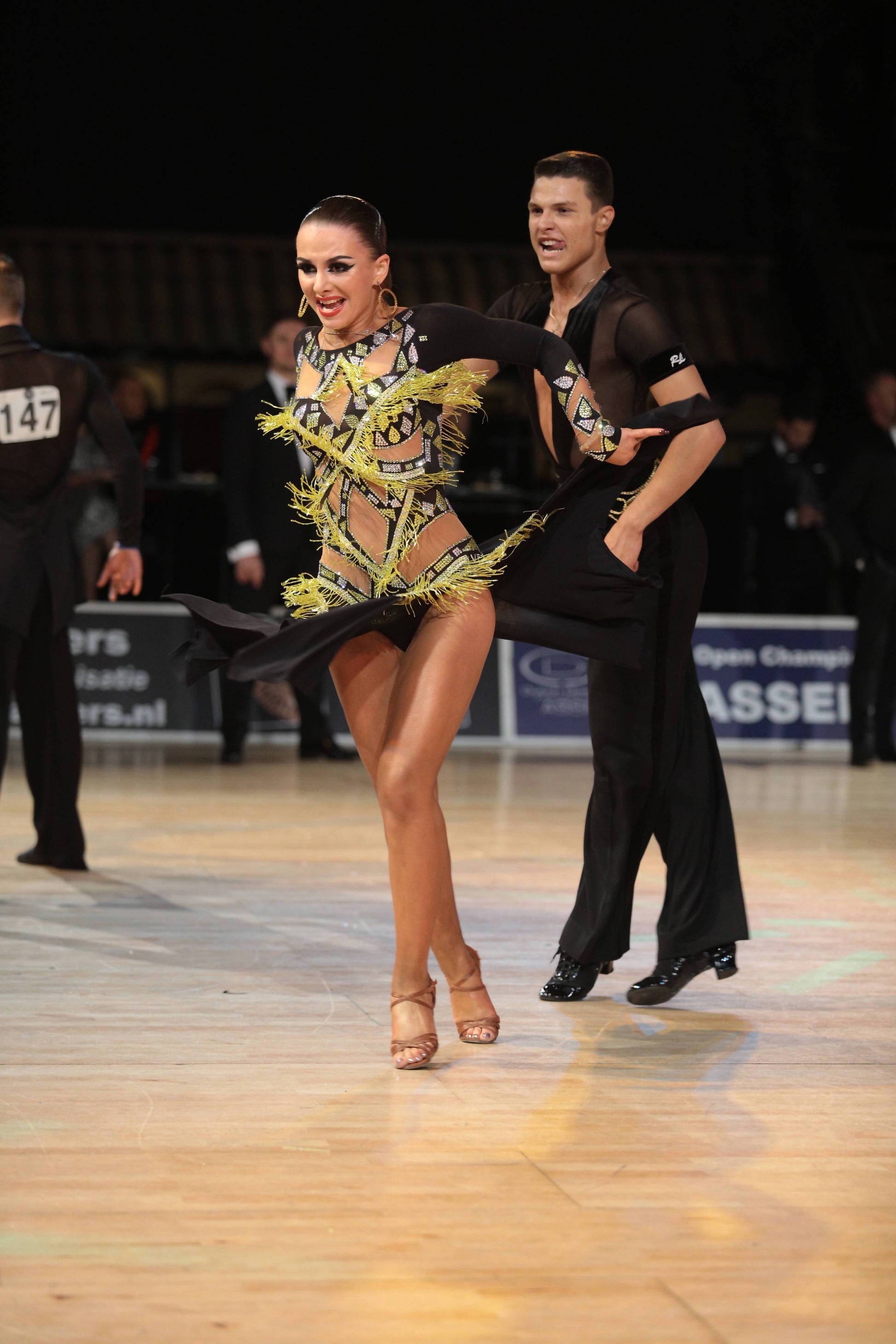 Sponsored Black & Gold Vesa Latin Dress (ballroom dresses for sale, latin, dancesport, rhythm)