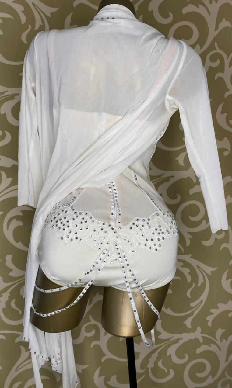 White Latin Dress with Stones (latin dresses for sale, ballroom, dancesport, rhythm)