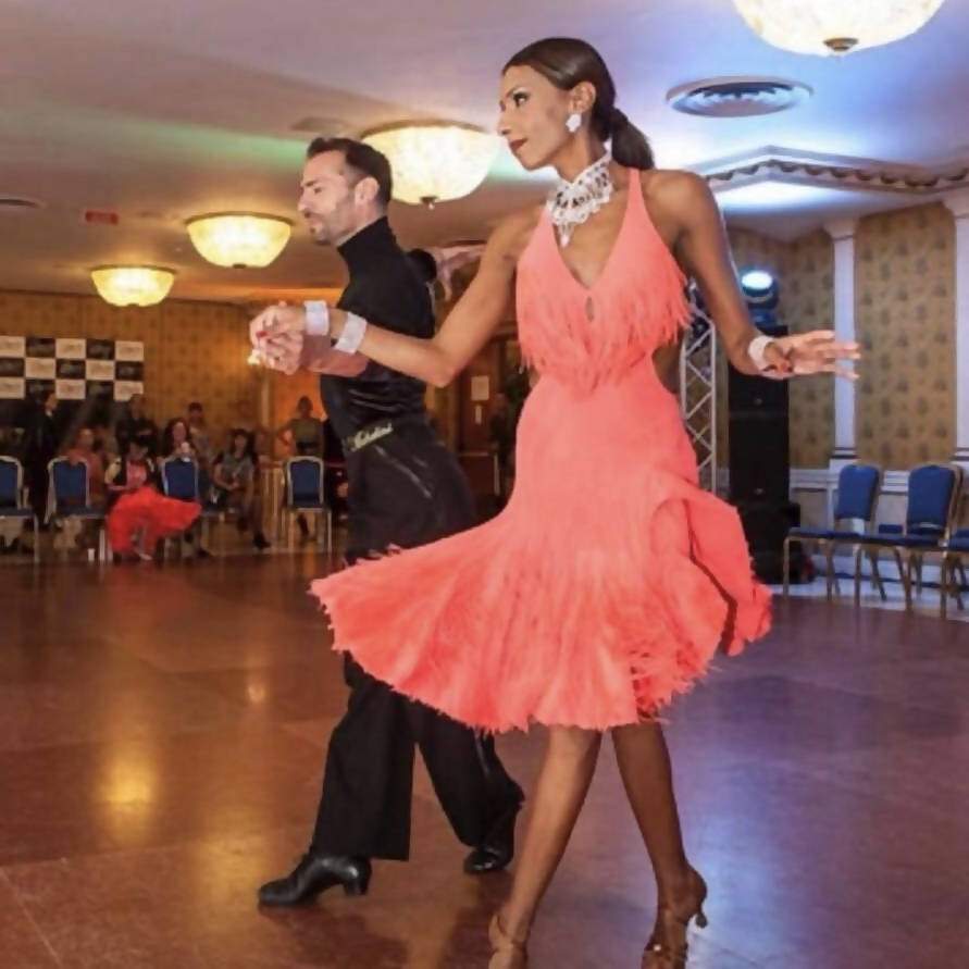 Orange Latin Dress with FringeDance Dressing