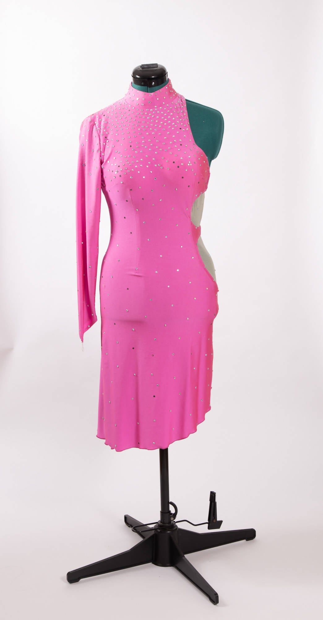 New One Sleeve Pink Latin Dress (latin dresses for sale, ballroom, dancesport, rhythm)