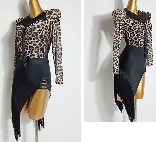 New Latin Dancewear Set - Leopard Blouse & Black Skirt | 683