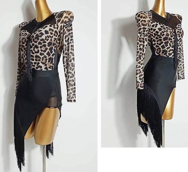 New Latin Dancewear Set - Leopard Blouse & Black Skirt | 683Dance Dressing