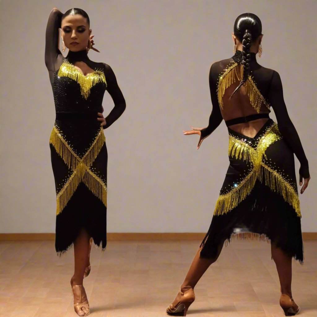 Black & Gold Latin DressDance Dressing