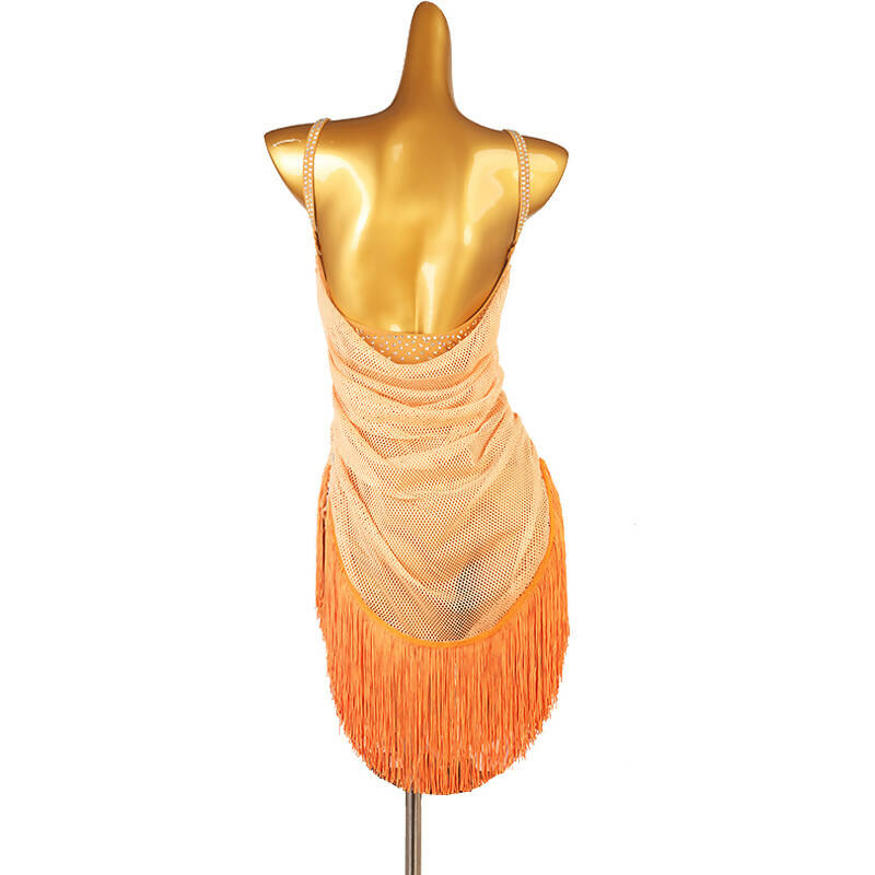 orange junior/adult fringe tassel latin dress salsa dress latin competition dress latin dance dress for girls lq015