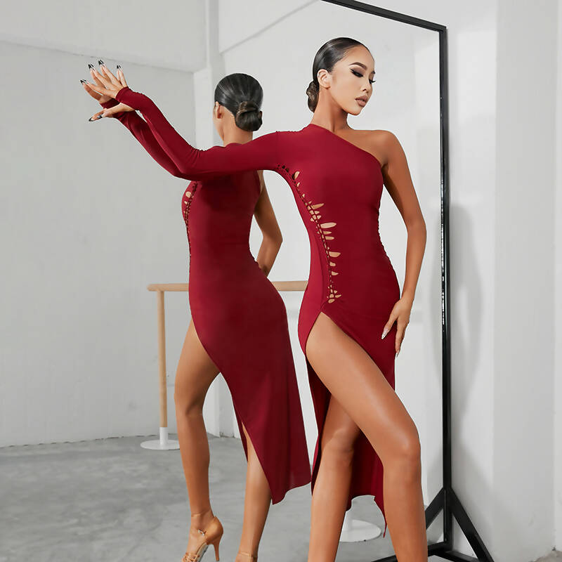 Versatile One-Sleeve Dress | Black/Red | 2253