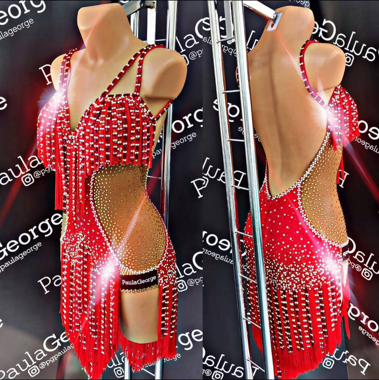 Paula George Red Latin Dress (latin dresses for sale, dancesport, rhythm)