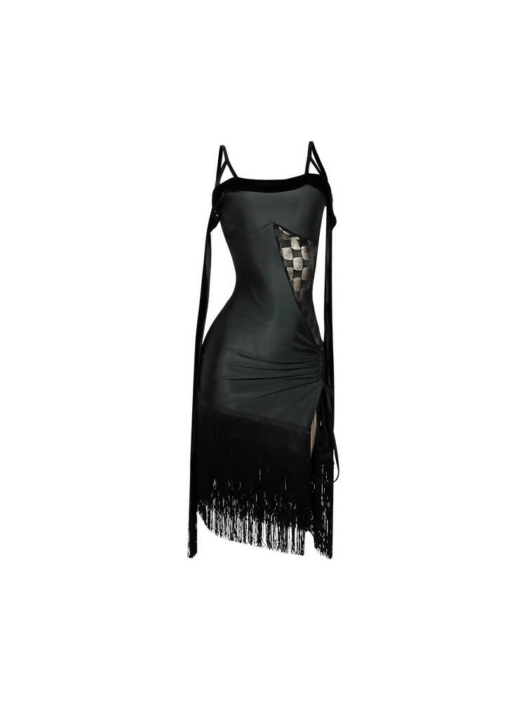 Rhythmic Black Fringe Latin Dress | ADL46