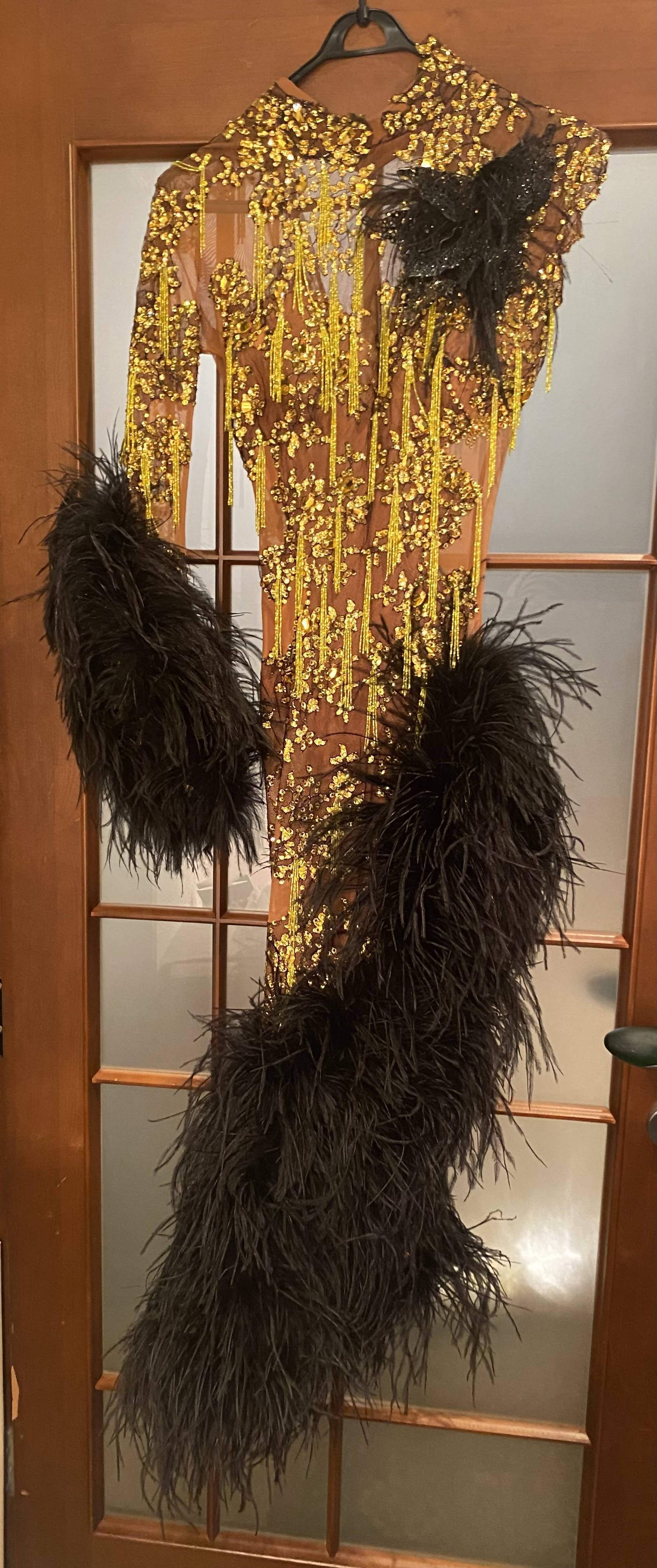 Duz Gold & Black Latin Dress with FeathersDance Dressing Duz Gold & Black Latin Dress with FeathersDance Dressing