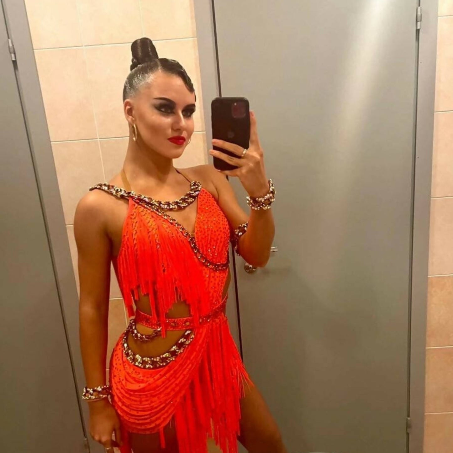 Orange Latin Dress with Fringes (latin dress for sale, latin, dancesport, rhythm)