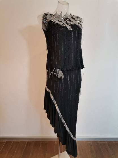 New Black Latin Dress With Crystals (latin dress for sale, latin, dancesport, rhythm)