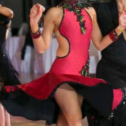 Red Latin Dress with Lace (ballroom dresses for sale, latin, dancesport, rhythm) - DDressing