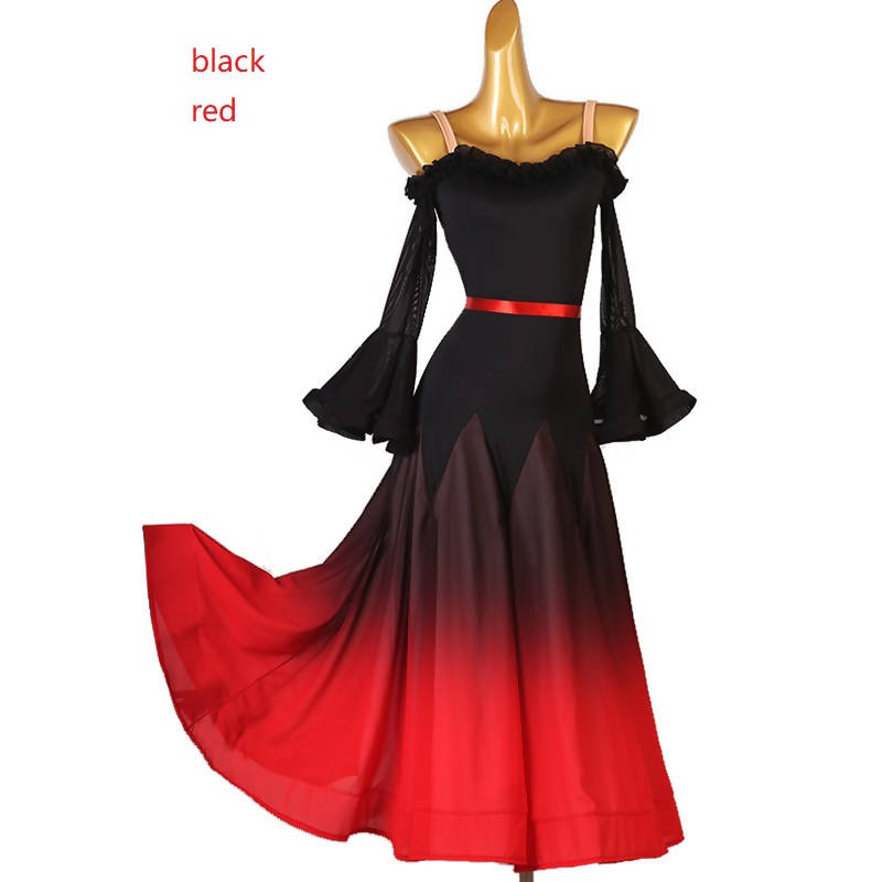 New Ballroom Dance Dresses foxtrot dress Women Stage Waltz Ballroom Dress black white red purple gradient color MQ265