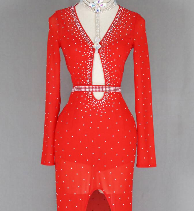 New Long Red/Black Latin Dress (latin dresses for sale, dancesport, rhythm)qyw04
