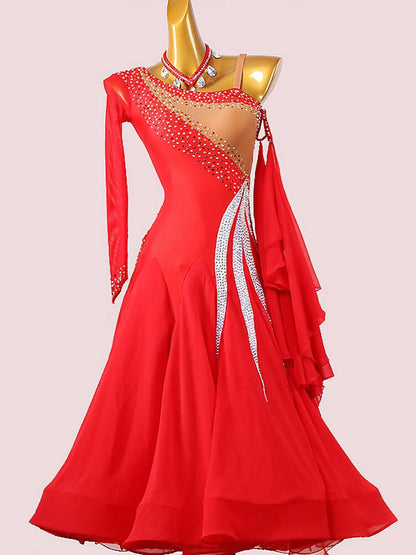 Unique One Sleeve Red Ballroom Dress | MD1236