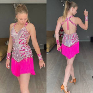 Pink Latin Dress for Junior 2 ( dancesport dress for sale, rhythm)